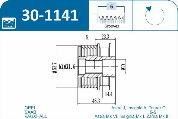 IJS GROUP 30-1141 - Pulley, alternator, freewheel clutch onlydrive.pro