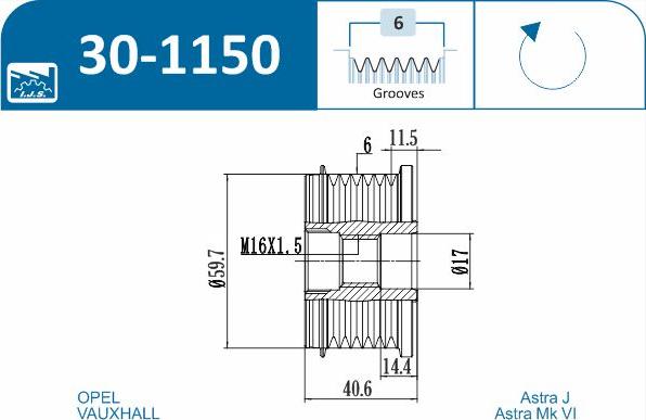 IJS GROUP 30-1150 - Pulley, alternator, freewheel clutch onlydrive.pro