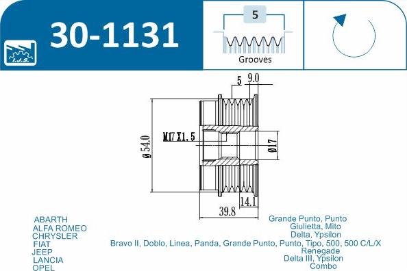 IJS GROUP 30-1131 - Pulley, alternator, freewheel clutch onlydrive.pro