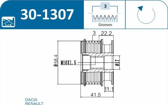 IJS GROUP 30-1307 - Pulley, alternator, freewheel clutch onlydrive.pro