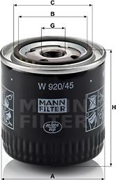 Mann-Filter W 920/45 - Масляный фильтр onlydrive.pro