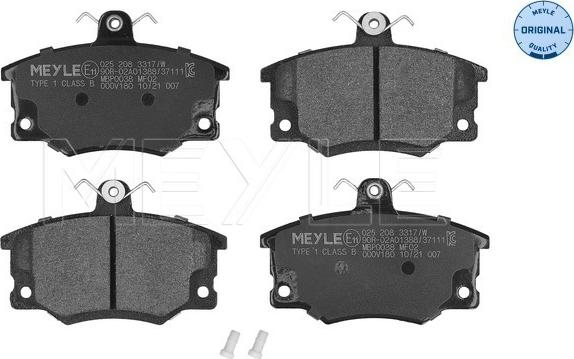 Meyle 025 208 3317/W - Тормозные колодки, дисковые, комплект onlydrive.pro