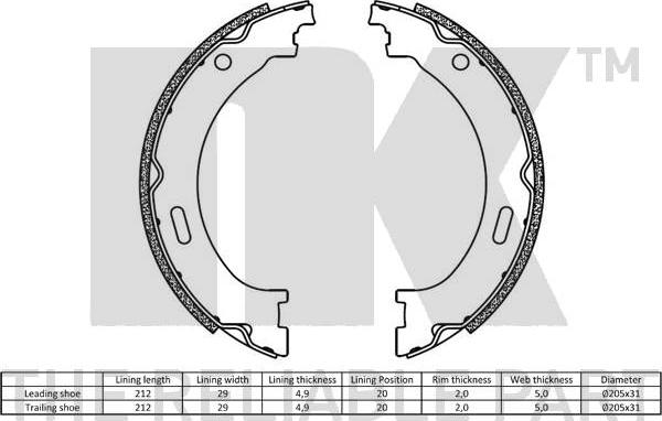 NK 2793805 - Brake Shoe Set, parking brake onlydrive.pro