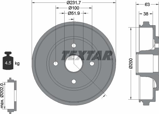 Textar 94033200 - Bremžu trumulis onlydrive.pro