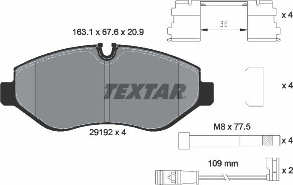 Textar 2919202 - Stabdžių trinkelių rinkinys, diskinis stabdys onlydrive.pro