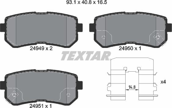 Textar 2494901 - Stabdžių trinkelių rinkinys, diskinis stabdys onlydrive.pro