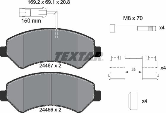 Textar 2446705 - Bremžu uzliku kompl., Disku bremzes onlydrive.pro