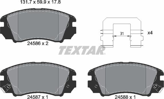 Textar 2458601 - Bremžu uzliku kompl., Disku bremzes onlydrive.pro