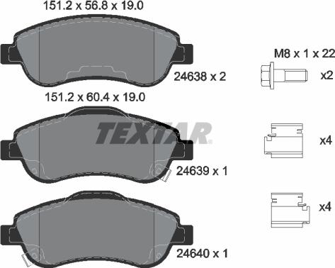 Textar 2463801 - Stabdžių trinkelių rinkinys, diskinis stabdys onlydrive.pro