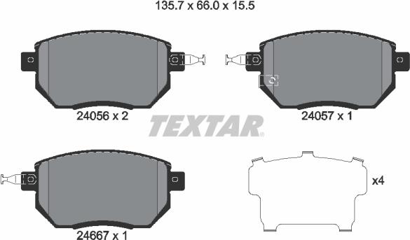 Textar 2405601 - Piduriklotsi komplekt,ketaspidur onlydrive.pro