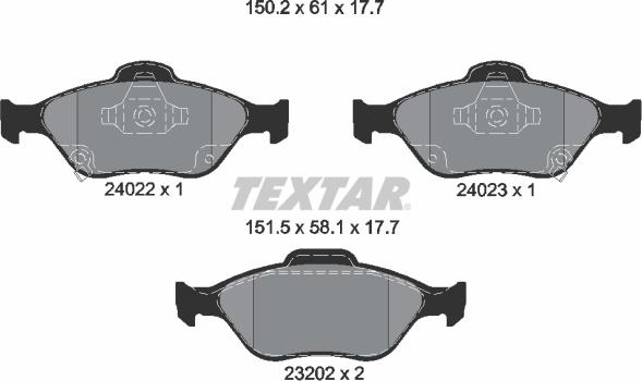 Textar 2402201 - Stabdžių trinkelių rinkinys, diskinis stabdys onlydrive.pro