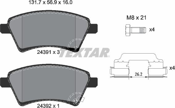 Textar 2439101 - Bremžu uzliku kompl., Disku bremzes onlydrive.pro