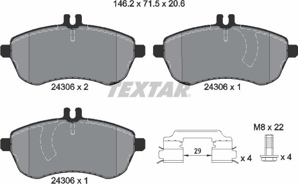 Textar 2430602 - Bremžu uzliku kompl., Disku bremzes onlydrive.pro