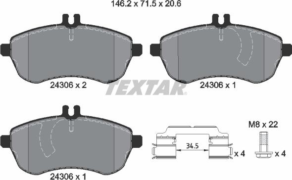 Textar 2430681 - Stabdžių trinkelių rinkinys, diskinis stabdys onlydrive.pro