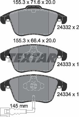 Textar 2433301 - Bremžu uzliku kompl., Disku bremzes onlydrive.pro