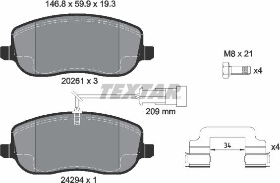 Textar 2429401 - Bremžu uzliku kompl., Disku bremzes onlydrive.pro