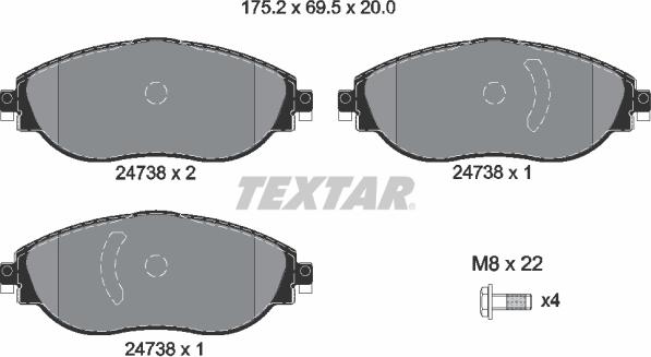 Textar 2473806 - Stabdžių trinkelių rinkinys, diskinis stabdys onlydrive.pro