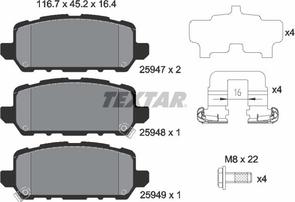 Textar 2594701 - Piduriklotsi komplekt,ketaspidur onlydrive.pro