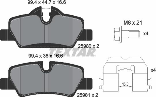 Textar 2598001 - Bremžu uzliku kompl., Disku bremzes onlydrive.pro