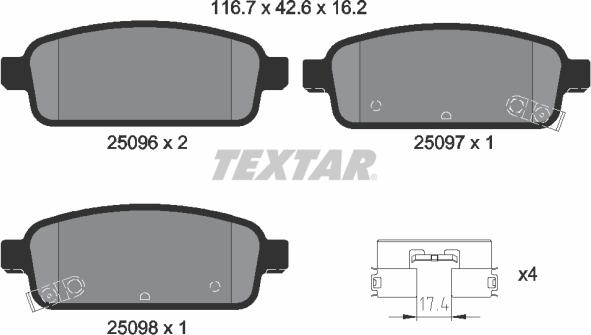 Textar 2509601 - Piduriklotsi komplekt,ketaspidur onlydrive.pro