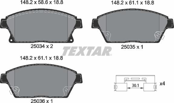 Textar 2503401 - Stabdžių trinkelių rinkinys, diskinis stabdys onlydrive.pro