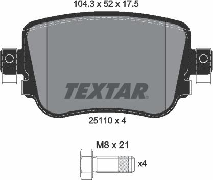 Textar 2511001 - Stabdžių trinkelių rinkinys, diskinis stabdys onlydrive.pro