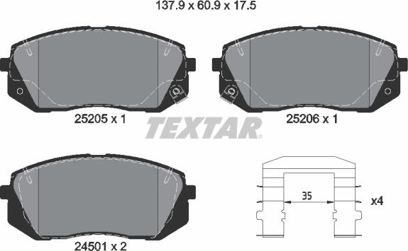 Textar 2520501 - Stabdžių trinkelių rinkinys, diskinis stabdys onlydrive.pro