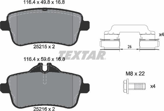 Textar 2521509 - Stabdžių trinkelių rinkinys, diskinis stabdys onlydrive.pro