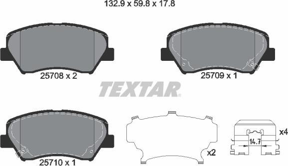 Textar 2570801 - Stabdžių trinkelių rinkinys, diskinis stabdys onlydrive.pro