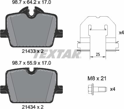 Textar 2143301 - Stabdžių trinkelių rinkinys, diskinis stabdys onlydrive.pro