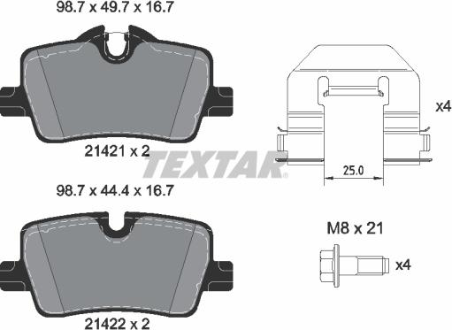 Textar 2142101 - Piduriklotsi komplekt,ketaspidur onlydrive.pro