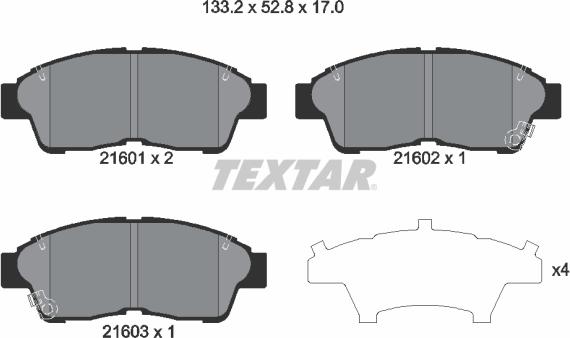 Textar 2160101 - Piduriklotsi komplekt,ketaspidur onlydrive.pro