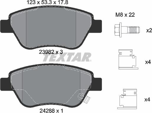 Textar 2398202 - Stabdžių trinkelių rinkinys, diskinis stabdys onlydrive.pro