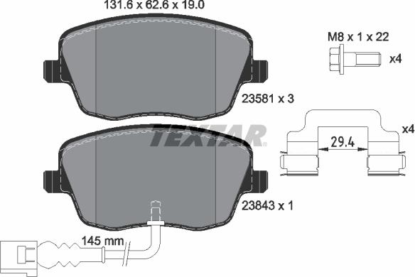 Textar 2358102 - Stabdžių trinkelių rinkinys, diskinis stabdys onlydrive.pro