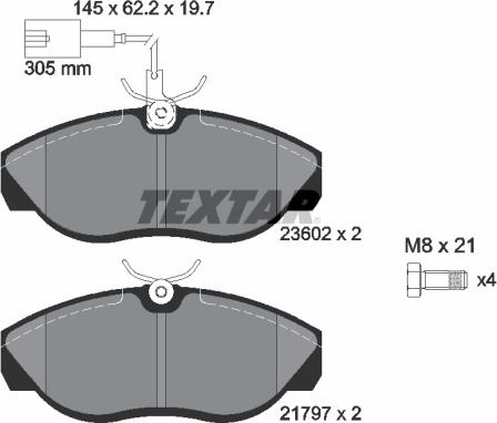 Textar 2360201 - Piduriklotsi komplekt,ketaspidur onlydrive.pro