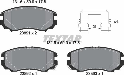 Textar 2389105 - Piduriklotsi komplekt,ketaspidur onlydrive.pro