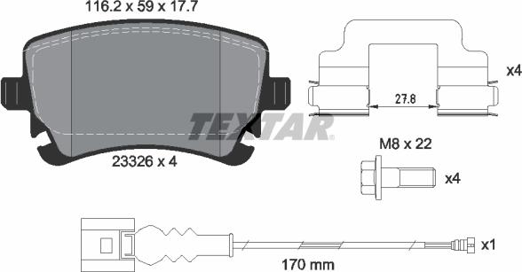 Textar 2332602 - Brake Pad Set, disc brake onlydrive.pro