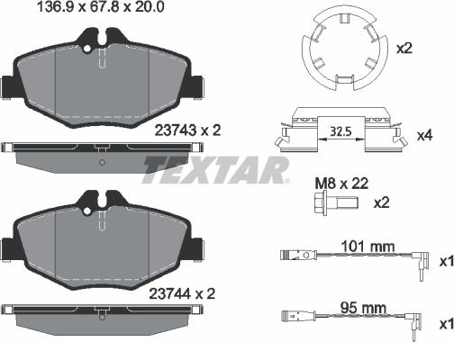 Textar 2374303 - Stabdžių trinkelių rinkinys, diskinis stabdys onlydrive.pro