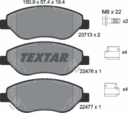 Textar 2247601 - Stabdžių trinkelių rinkinys, diskinis stabdys onlydrive.pro