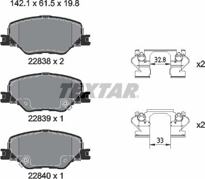 Textar 2283801 - Bremžu uzliku kompl., Disku bremzes onlydrive.pro