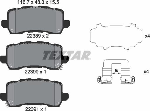 Textar 2238901 - Brake Pad Set, disc brake onlydrive.pro