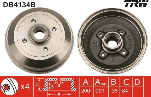 TRW DB4134B - Brake Drum onlydrive.pro