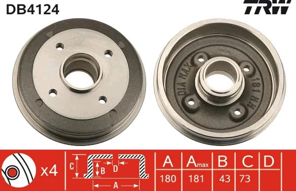 TRW DB4124 - Brake Drum onlydrive.pro