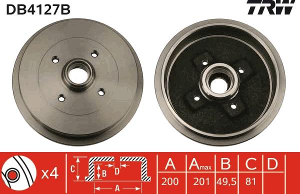 TRW DB4127B - Тормозной барабан onlydrive.pro