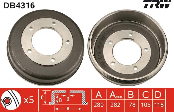 TRW DB4316 - Brake Drum onlydrive.pro