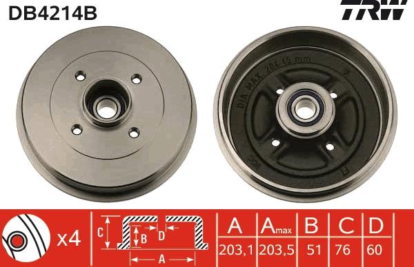 TRW DB4214B - Тормозной барабан onlydrive.pro