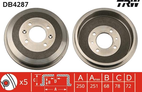 TRW DB4287 - Тормозной барабан onlydrive.pro