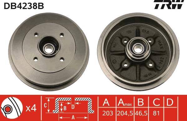 TRW DB4238B - Brake Drum onlydrive.pro