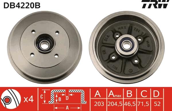 TRW DB4220B - Тормозной барабан onlydrive.pro