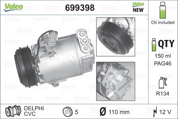 Valeo 699398 - Compressor, air conditioning onlydrive.pro